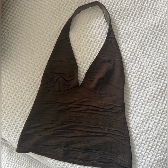 silence + noise Tops - Brown Halter Neck Top